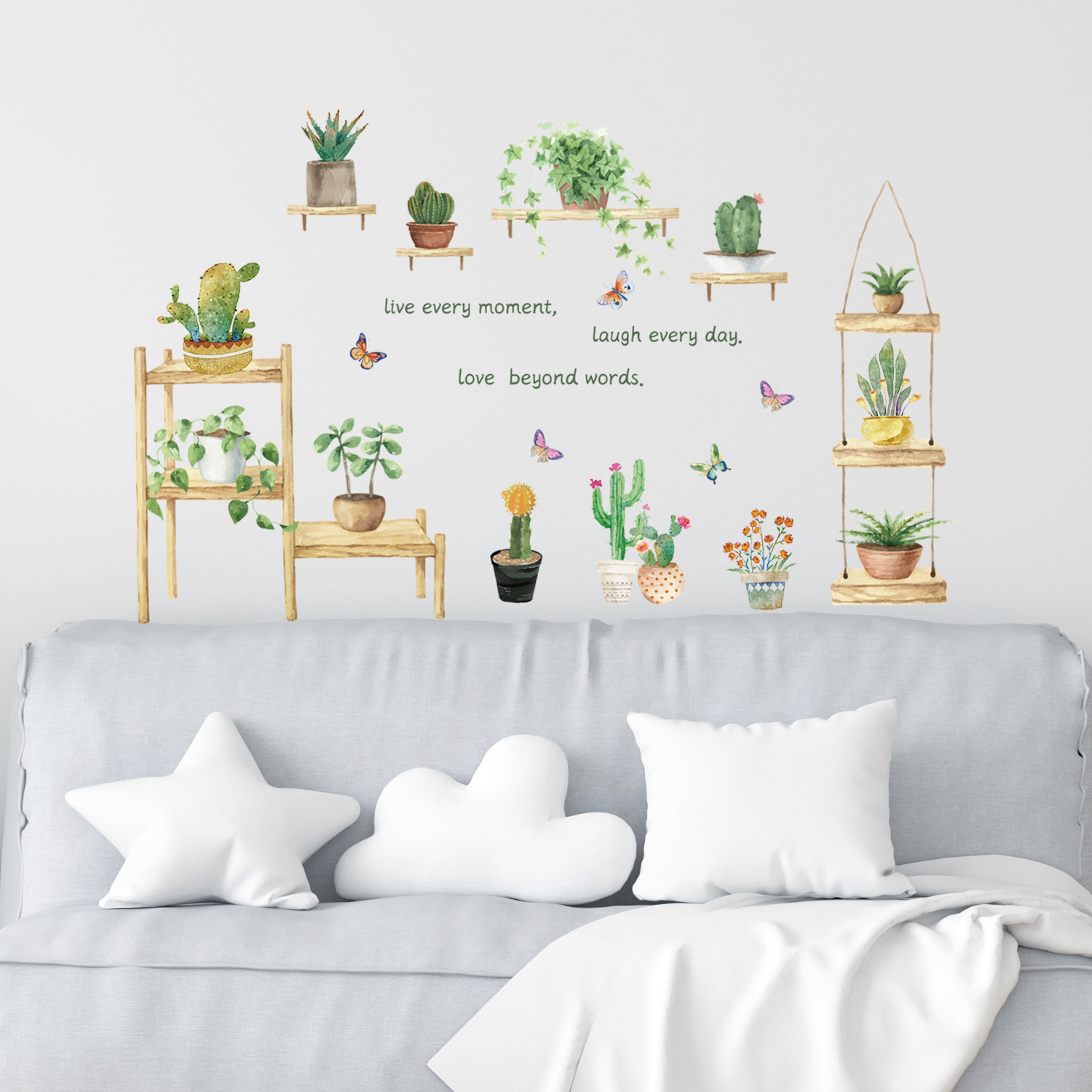 Potted Cactus Wall Sticker Bedroom Living Room TV Sofa Background Decoration Art Decals Home Removable Self Adhesive Stickers