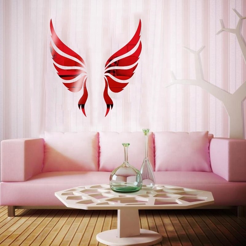 Acrylic Mirror 3D Wall Stickers Angel Wings Wall Sticker Decal DIY Art Home Decoration Stickers for Bedroom Living Room