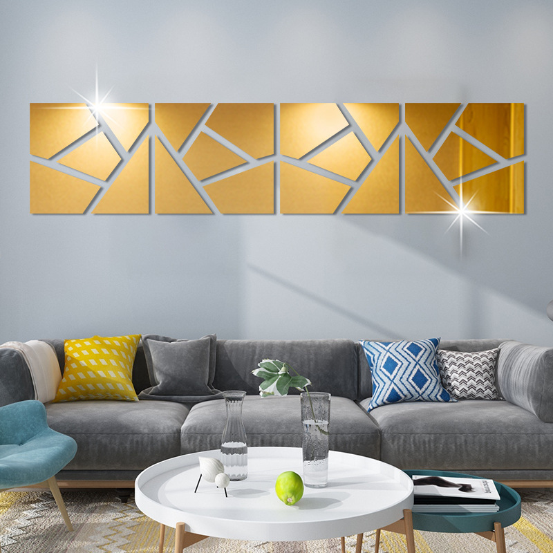 3D Geometry Wall Mirror Stickers Acrylic Self-Adhesive DIY Decal for TV Background Living Room Art Modern Home Decor