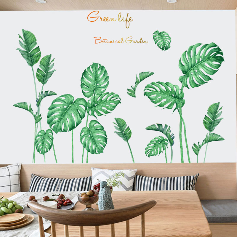 Large Tropical Green Plant Leaves Wall Stickers Home Room Decor Palm Decal PVC Murals