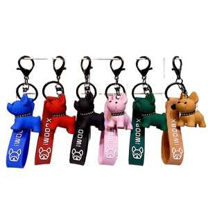 New fashion French Punk Bulldog key chain PU leather dog key chain accessories men's and women's key chain ring