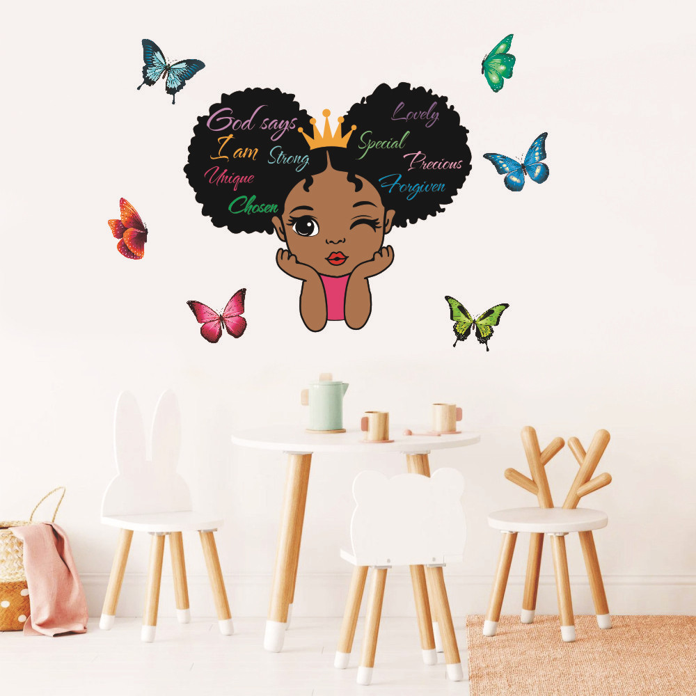 Girls' inspirational English wall sticker for children's bedroom wall decoration Kindergarten self-adhesive butterfly stickers