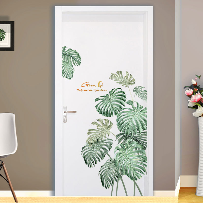 Green Leaves Wall Stickers for Bedroom Living Room Dining Room Kitchen Kids Room DIY Vinyl Wall Decals Door Murals Home Decor