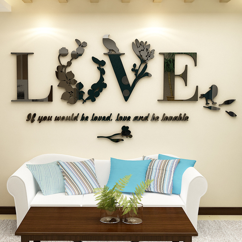 2021 New Arrival Small 750*700mm Wall Stickers Mirror Home Decor for Living Room Bedroom Decoration Letter Flower Wall Decals