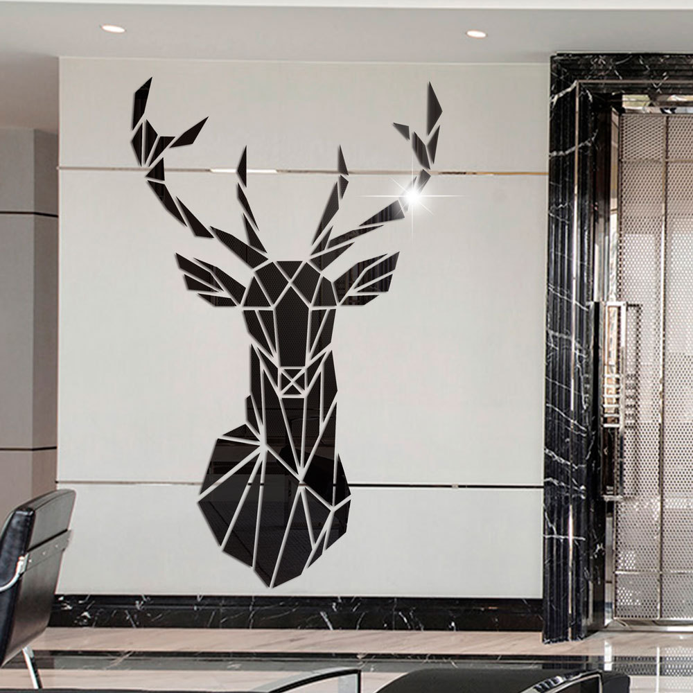 Deer Head 3D Mirror Wall Sticker Home Art Decoration Acrylic Mirror Sticker Mural Removable Decal Living Room Wallpaper Decors