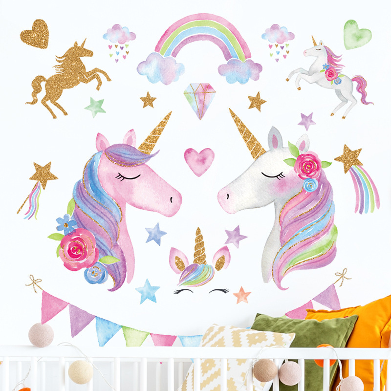 self adhesive home decor cartoon 3d unicorn wall decal sticker kid