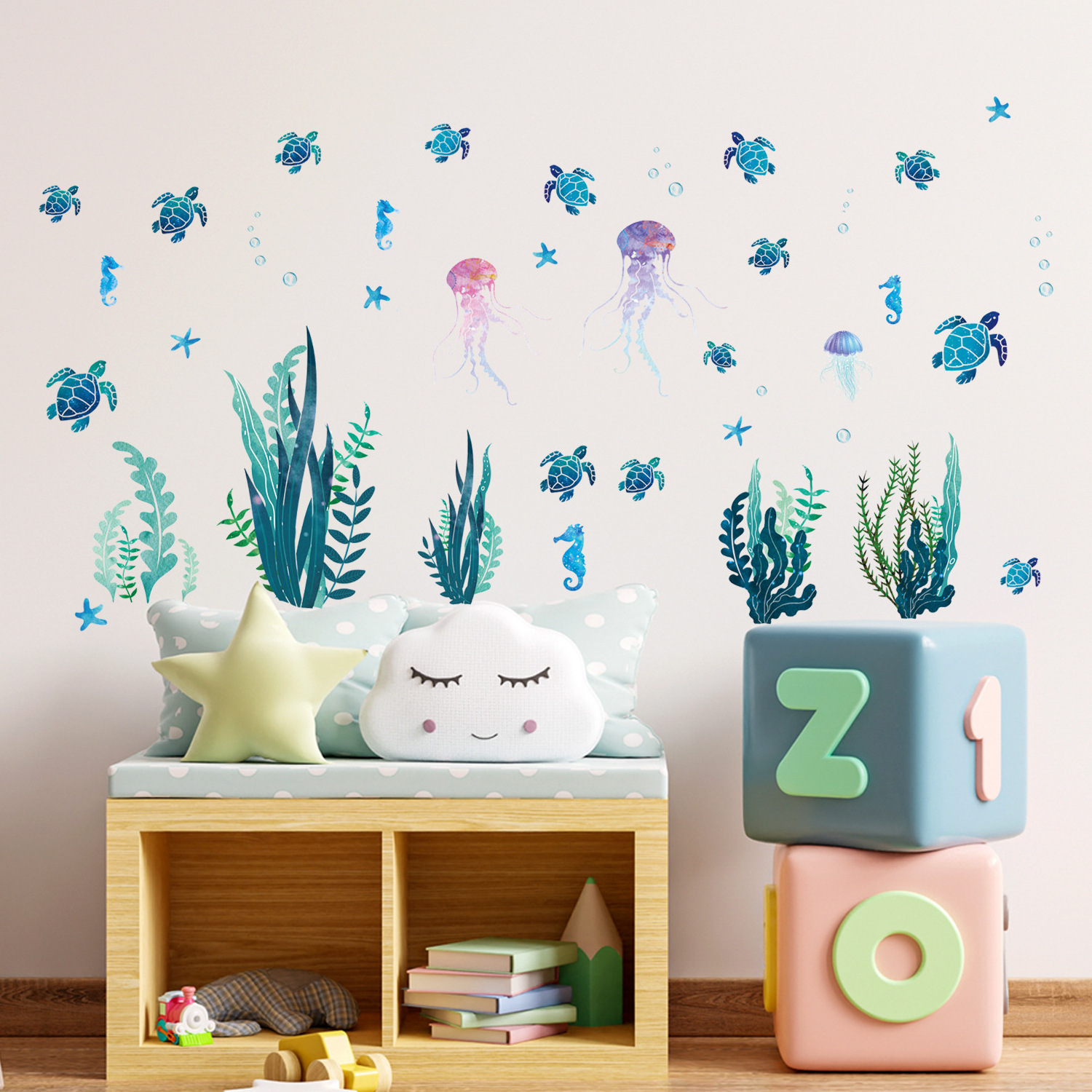 Underwater World Turtle Water Grass Wall Sticker Bedroom Children's Room Vinyl Base Board Waist Sticker Home Decoration