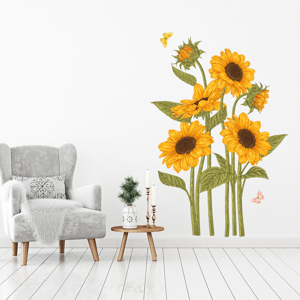 New Sunflower Butterfly Wall Decal, Living Room, Bedroom, Children's Room Decoration Painting