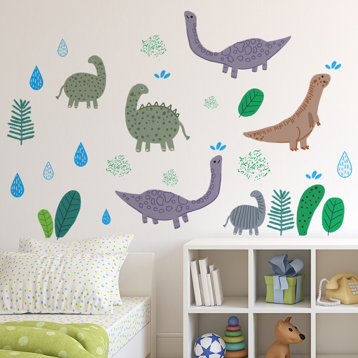 Factory Custom New Cartoon Animal Wall Sticker For Boys Bedroom Nursery Rome Wall Decals Cute Dinosaur Wall Stickers Wallpaper