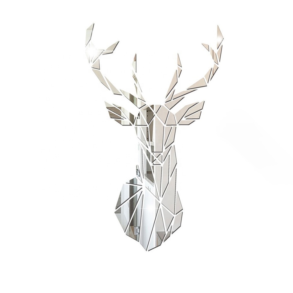 Deer Head 3D Mirror Wall Sticker Home Art Decoration Acrylic Mirror Sticker Mural Removable Decal Living Room Wallpaper Decors