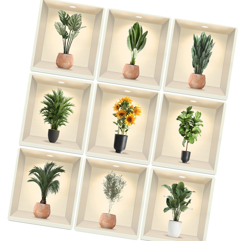 Potted Green Flower Plant Illustration Stickers Pvc Wallpaper Living Room Decorative Painting Wall Stickers Landscape Wallpapers