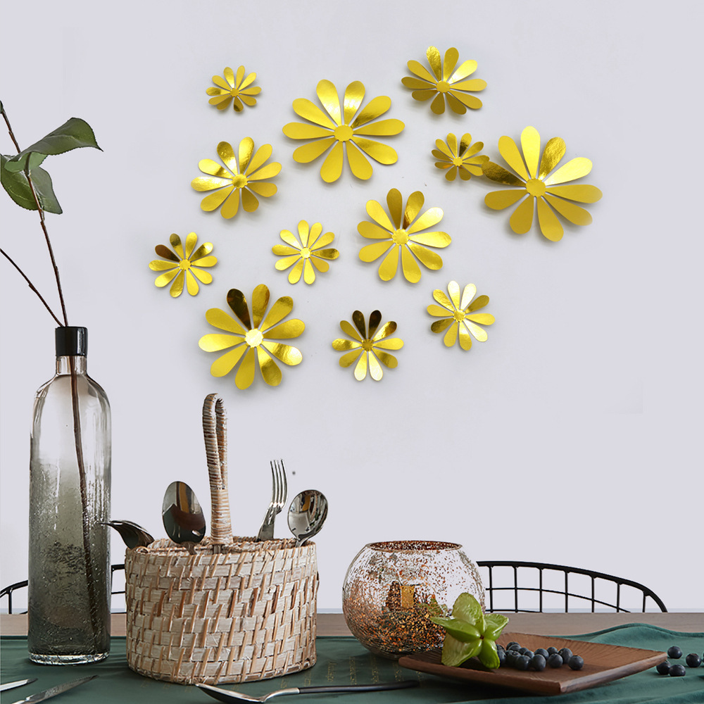 12pcs Wall Sticker Sunflower Simulation 3D Small Flower Wall Stickers Self-adhesive Bedroom Living Room Home Decoration