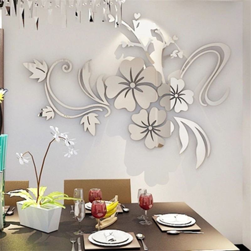 Factory Modern Gold Flower Shape 3D Wall Sticker Home Decor Acrylic Mirror Wall Decor Sofa Wall Decor