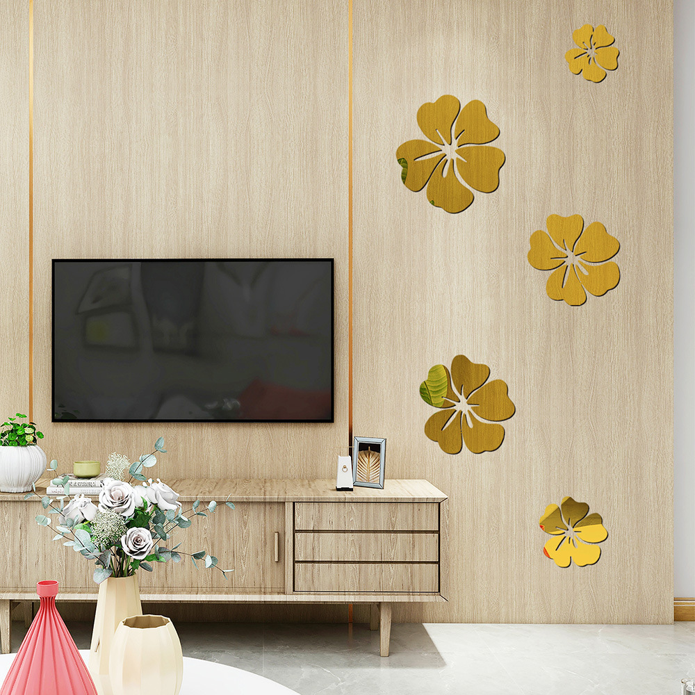 5pcs/set Flower Wall Mirror Sticker Multi-piece Package Furniture Decal Stickers Diy Home Wall Decorative Flowers Wall Stickers