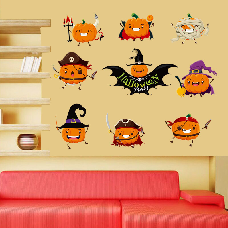 Halloween party window stickers Wall Sticker Horror Pumpkin Elements Decals Living Room Decorative Wallpaper