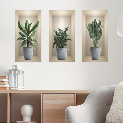 Hot sales Green Potted Plants Flowers Wall Stickers Bedroom Living Room Decoration Mural Decals Plants Wall Paper Home Decor