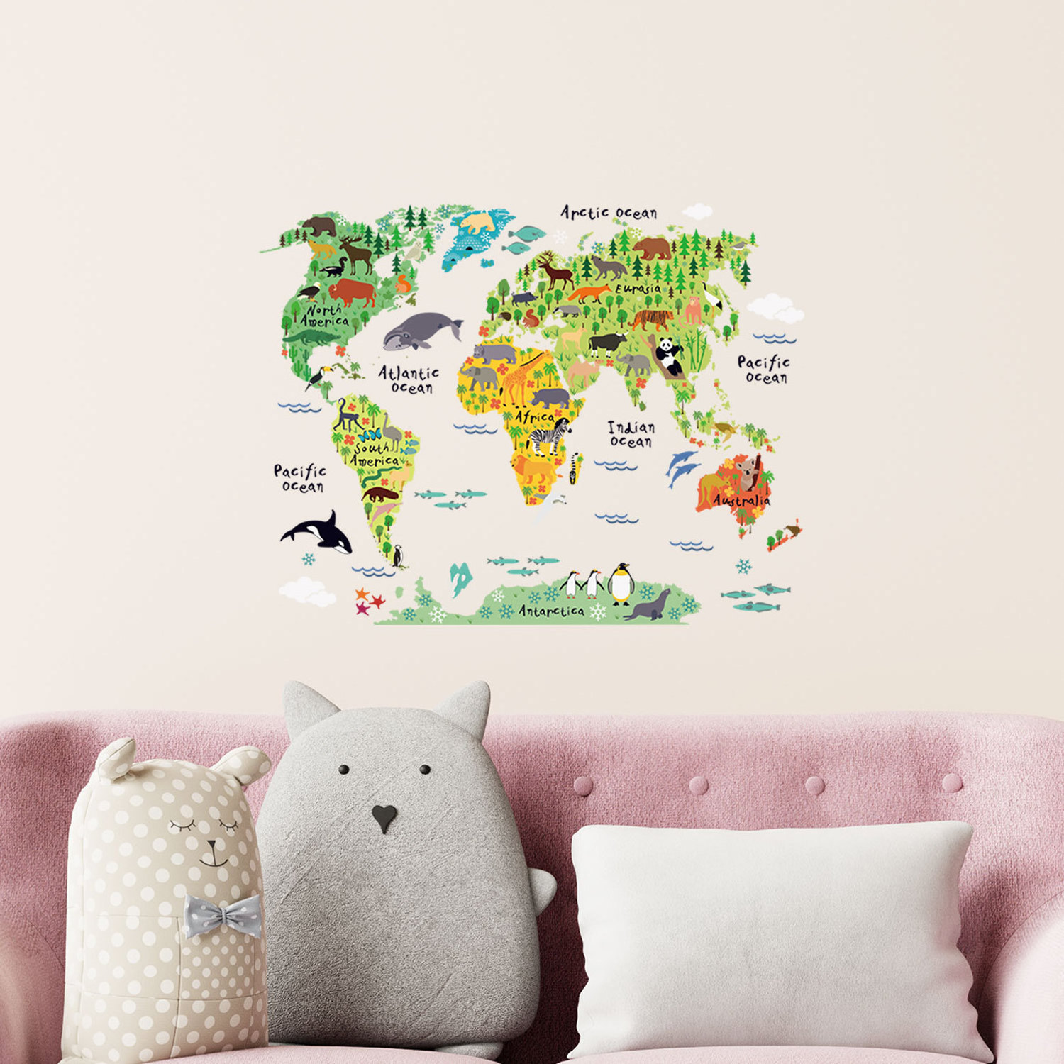 Animals World Map Wall Stickers For Kids Room Bedroom Kindergarten Classroom Wall Background Decor Removable Wall Decals Art