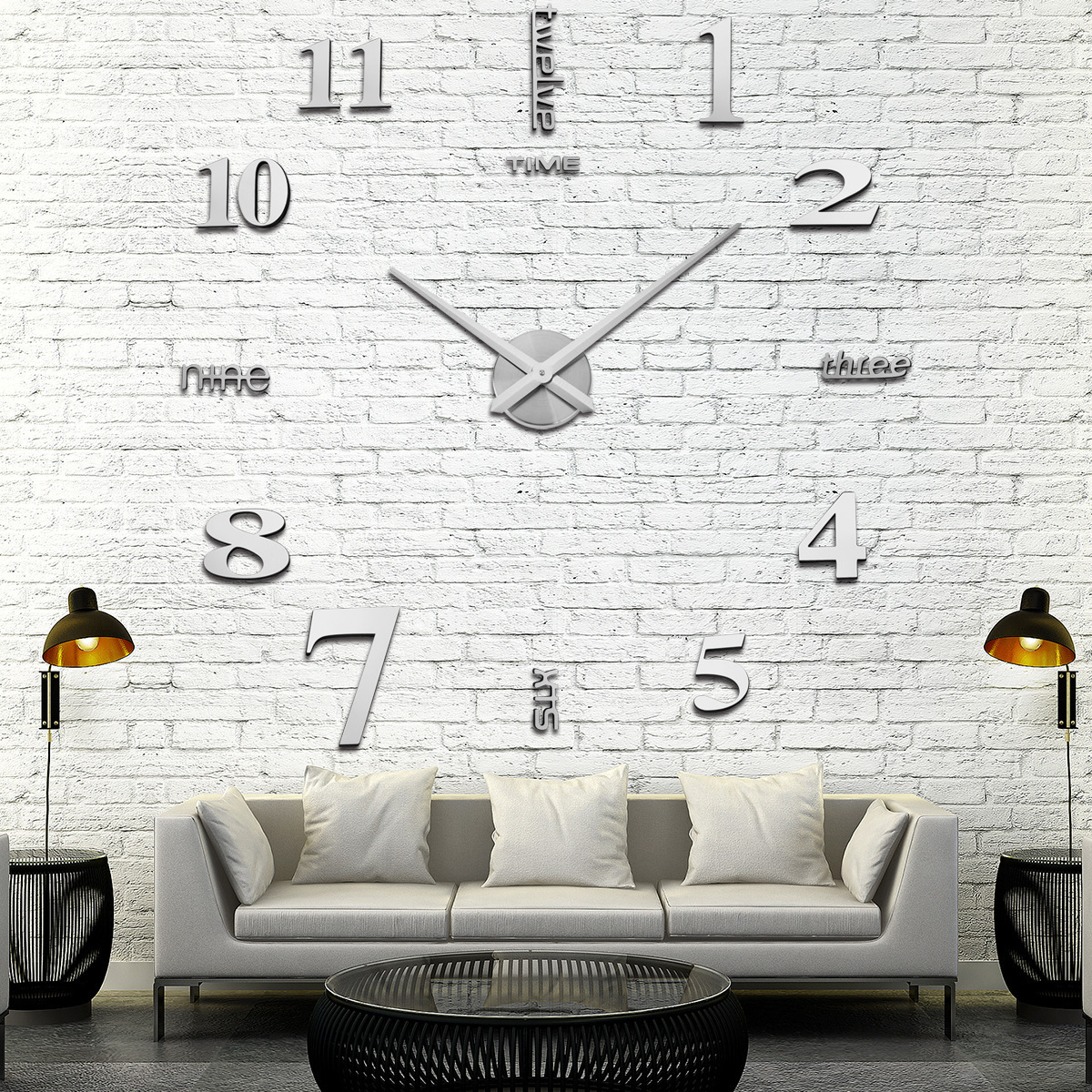 Wholesale Creative DIY High Quality Home living room decorative 3d acrylic mirror wall sticker clock Digital Wall Decal