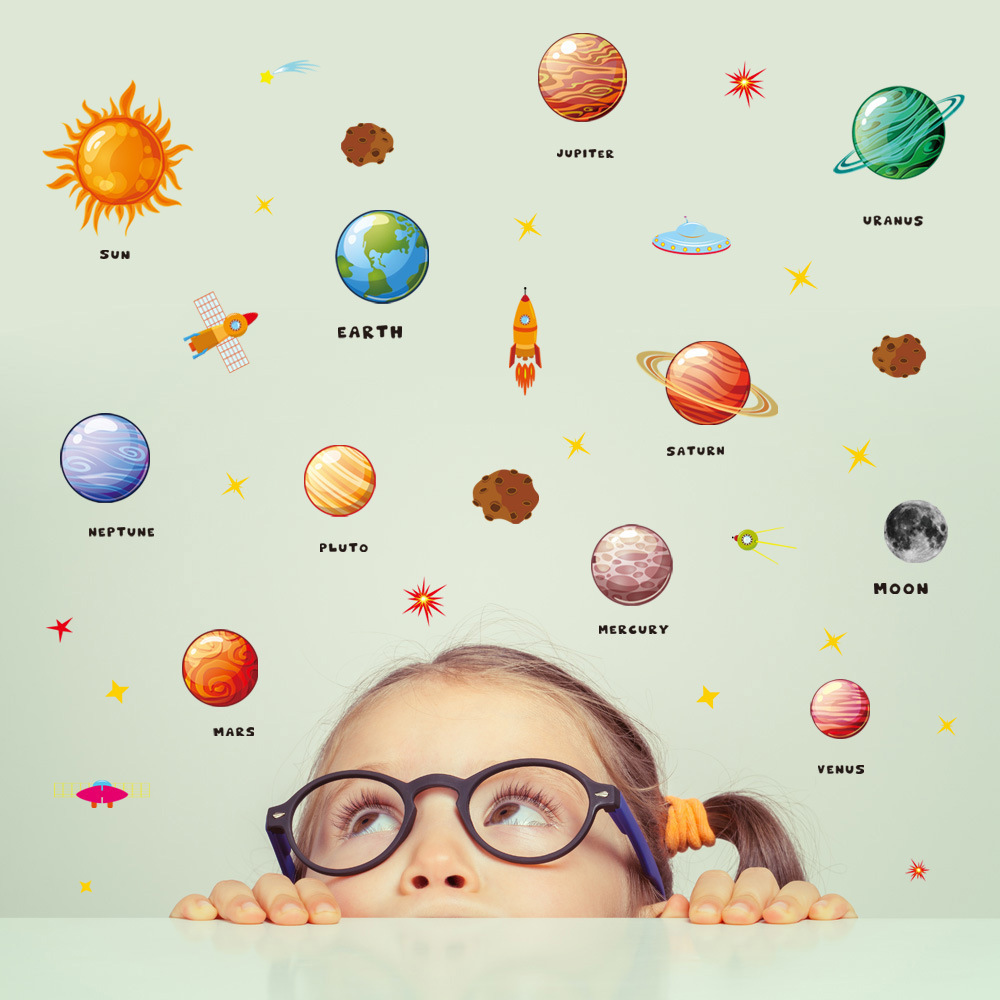 2022 Children Bedroom Kindergarten DIY PVC Decor Sticker Nine Planets Wall Sticker