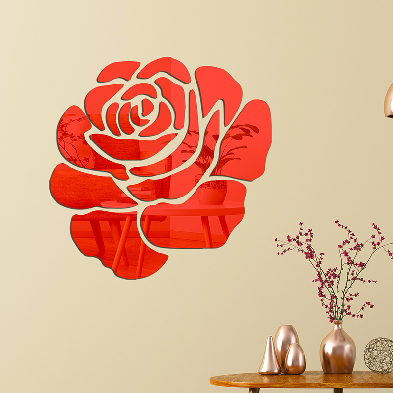 Red Rose Flower Mirror Wall stickers Living Room TV Background Wall Room Decoration Mirror Acrylic Wall Panel Home Decor