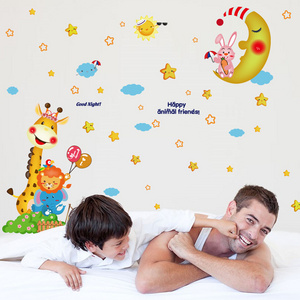 Cartoon Giraffe Child Animal Vinyl Wall Sticker Nursery Colorful Monkey Tree Wall Decals For Living Room Bedroom Wallpaper Decor