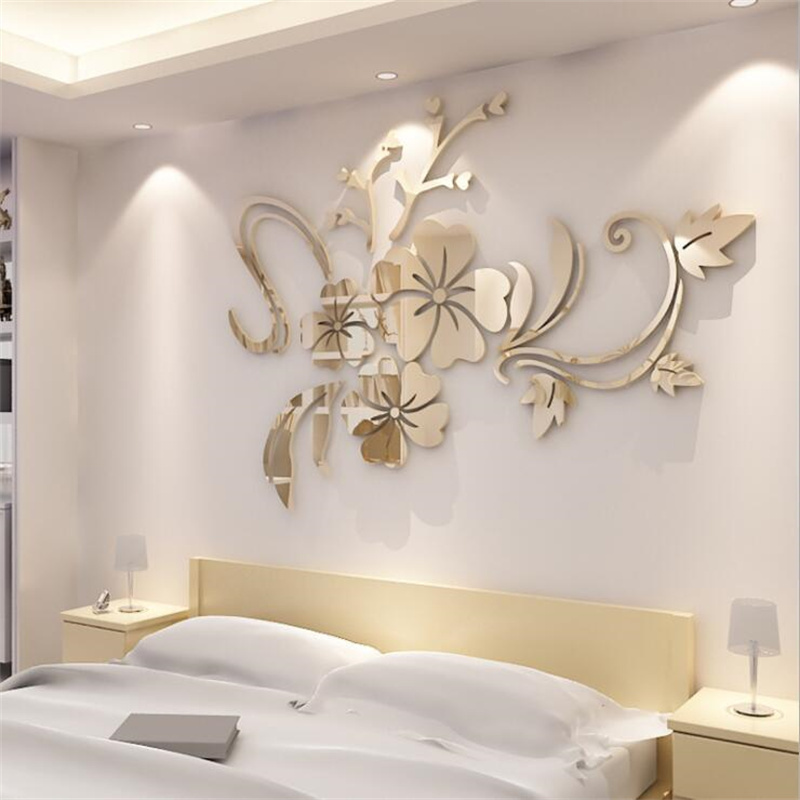 Factory Modern Gold Flower Shape 3D Wall Sticker Home Decor Acrylic Mirror Wall Decor Sofa Wall Decor