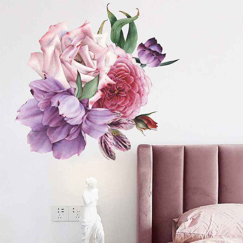 Water powder Pink White Peony Flowers Wall Stickers for Kids Room Living Room Bedroom Home Decorative Wall Decal