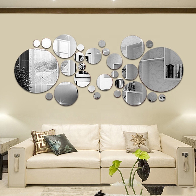 Big Round 3D Mirror Wall Sticker 15cm 30cm 40cm DIY TV Background Living Room Stickers Wall Decor for Bedroom Home Decoration