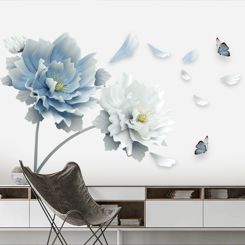 Wholesale 3D Flower Lotus Butterfly Wall Sticker Home Decor Living Room TV Wall Background Large PVC Wallpaper Designs Sticker