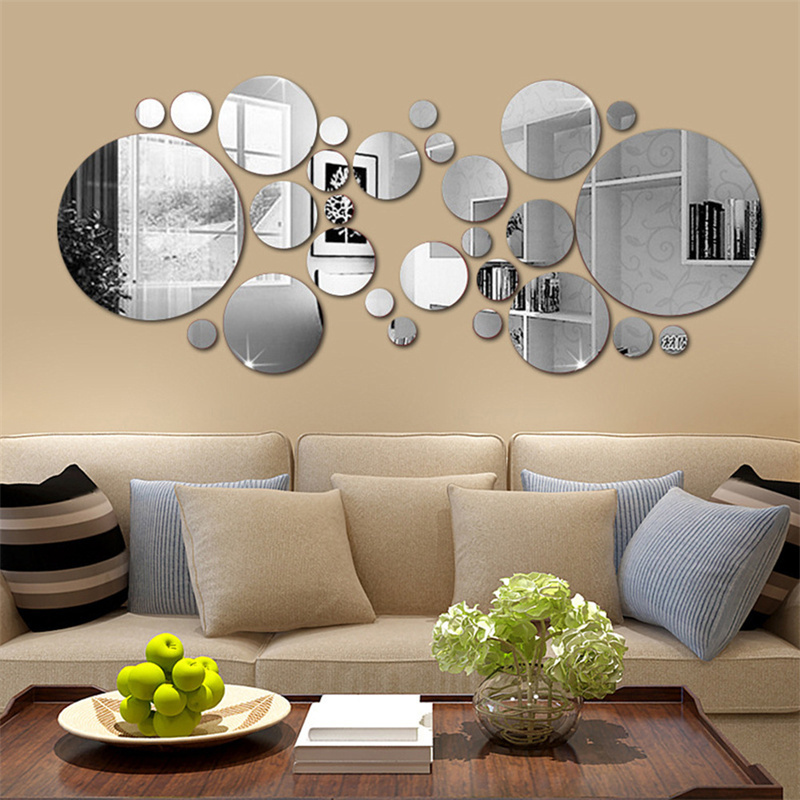 26pc/sets Removable Acrylic Mirror Setting Wall Sticker Decal for Home Living Room Bedroom Decor Custom