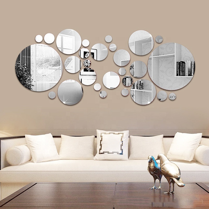 Big Round 3D Mirror Wall Sticker 15cm 30cm 40cm DIY TV Background Living Room Stickers Wall Decor for Bedroom Home Decoration