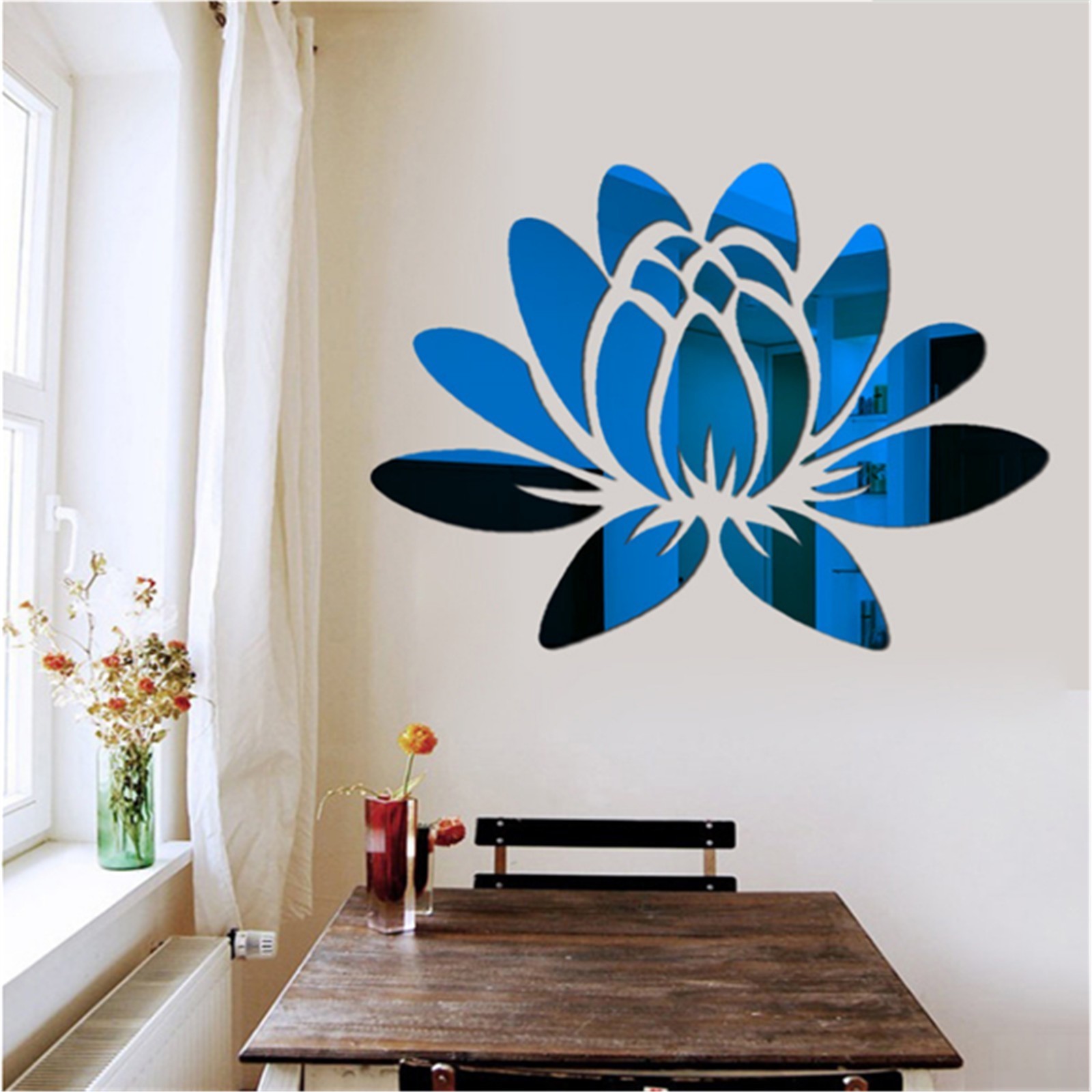 3D DIY Lotus Flower Mirror Wall Sticker Removable Acrylic Art Mural Decal Stickers For Living Room Bedroom Home Decorations