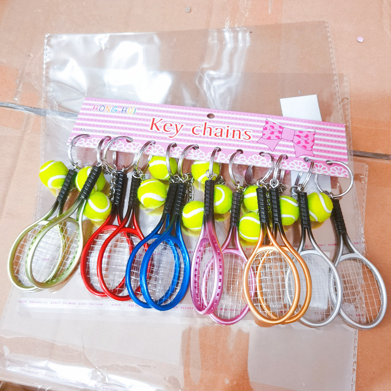 Cute Sport Mini Tennis Racket Pendant Keychain Keyring Key Chain Ring Finder Holer Accessories Gifts for Teenager Fan