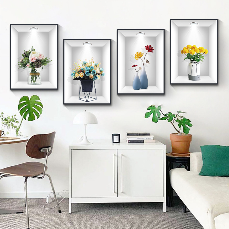 New Arrivals Potted Plant Illustration Decorative Sticker Wall Stickers Self-Adhesive Plant Flowers PVC Living Room Wall Decals