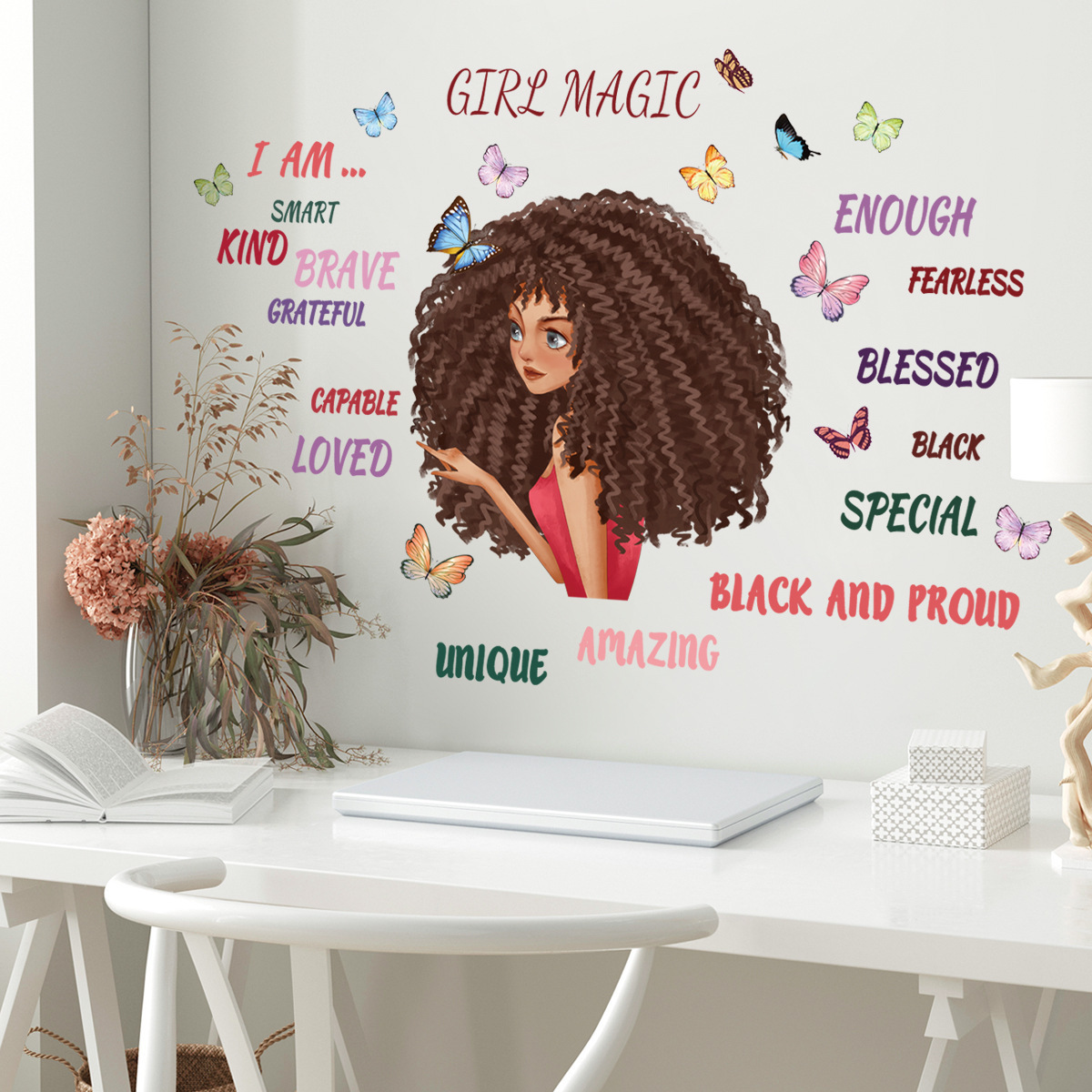 Wholesale Cartoon Inspirational Letter Girl Wall Decal Paper Living Room Bedroom Children's Room  Decoration Wall Decal