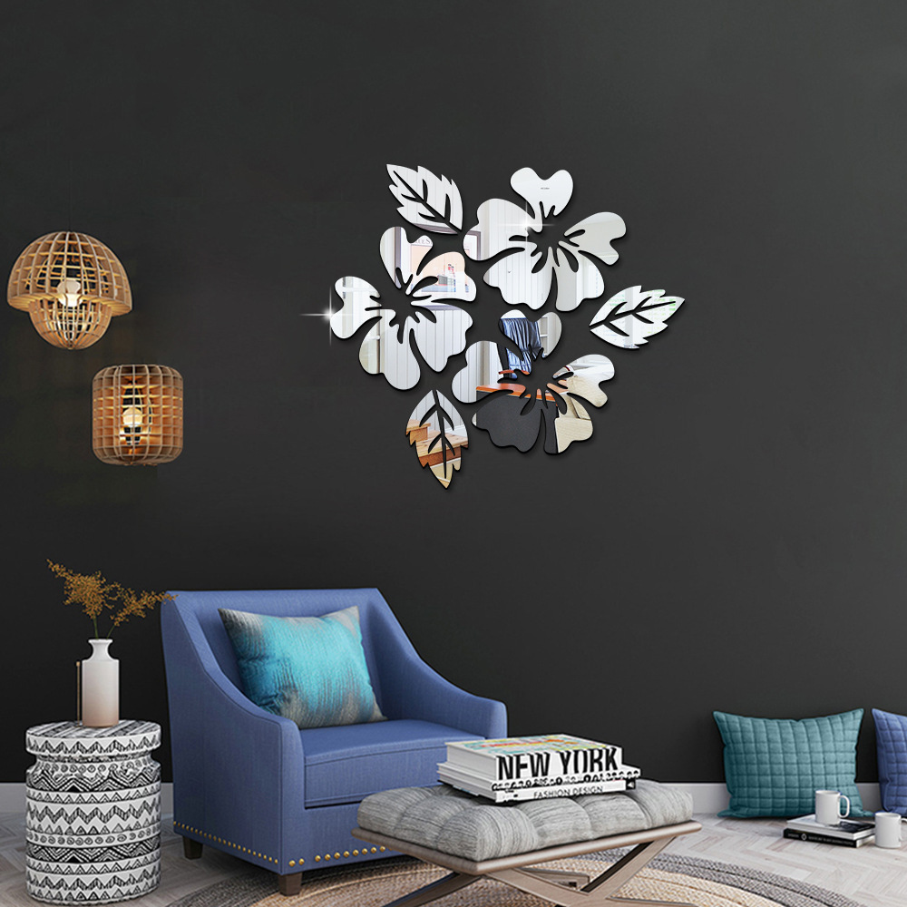 Flower Art Acrylic Mural Decal 3D Mirror Wall Stickers For Home Living Room Bedroom Decorations Reflective Wall Decals No review