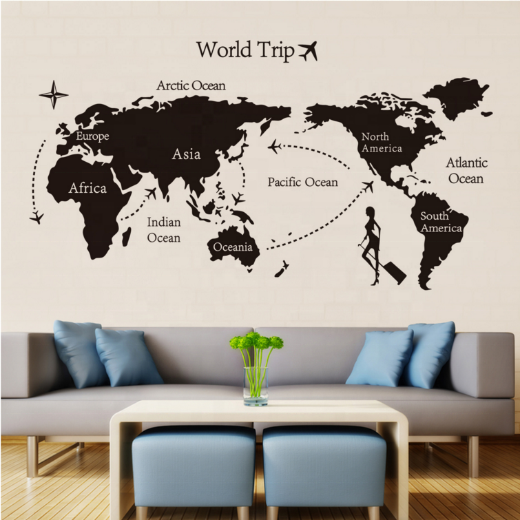 Wholesale Removable Home decor diy world trip map pvc my world wall sticker