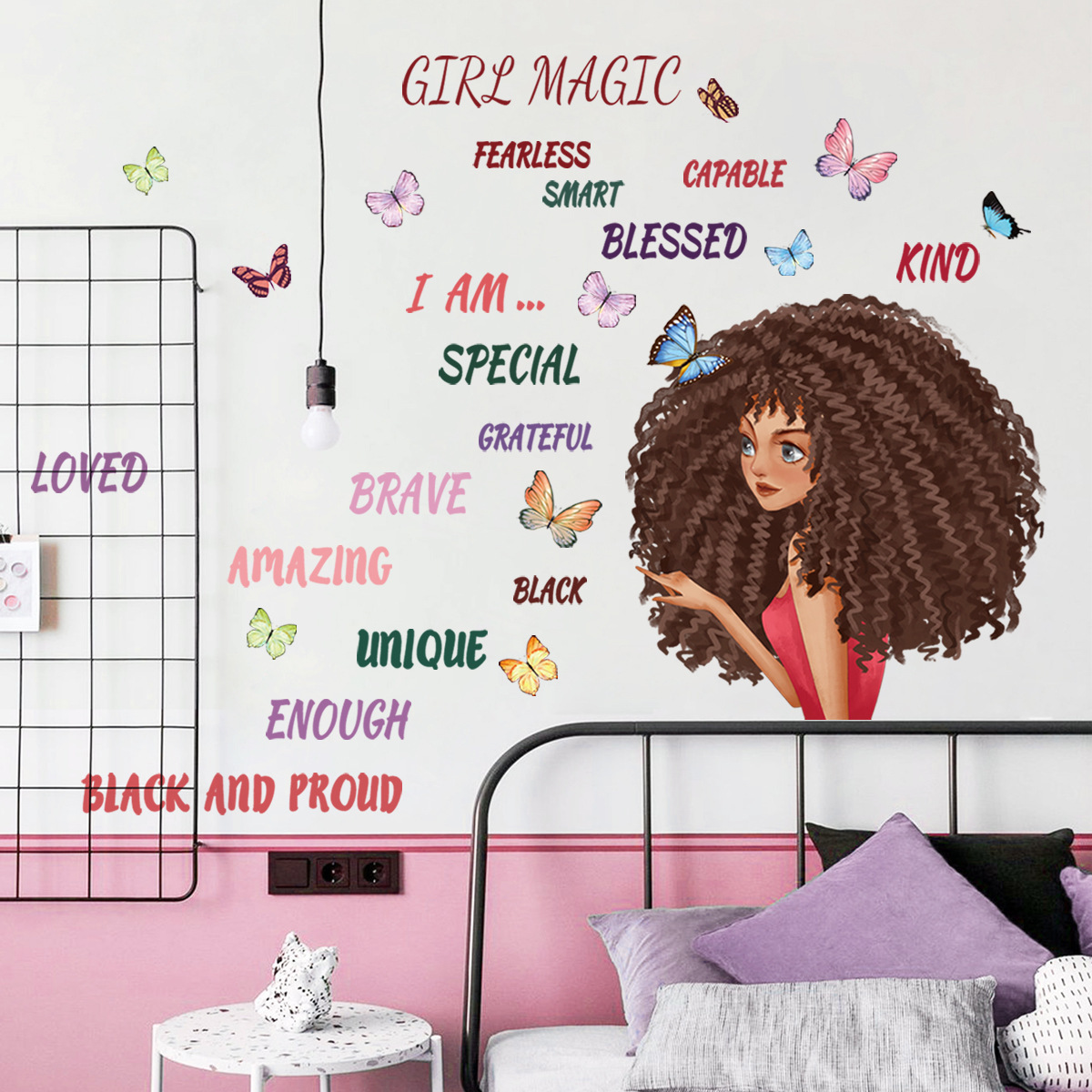 Wholesale Cartoon Inspirational Letter Girl Wall Decal Paper Living Room Bedroom Children's Room  Decoration Wall Decal