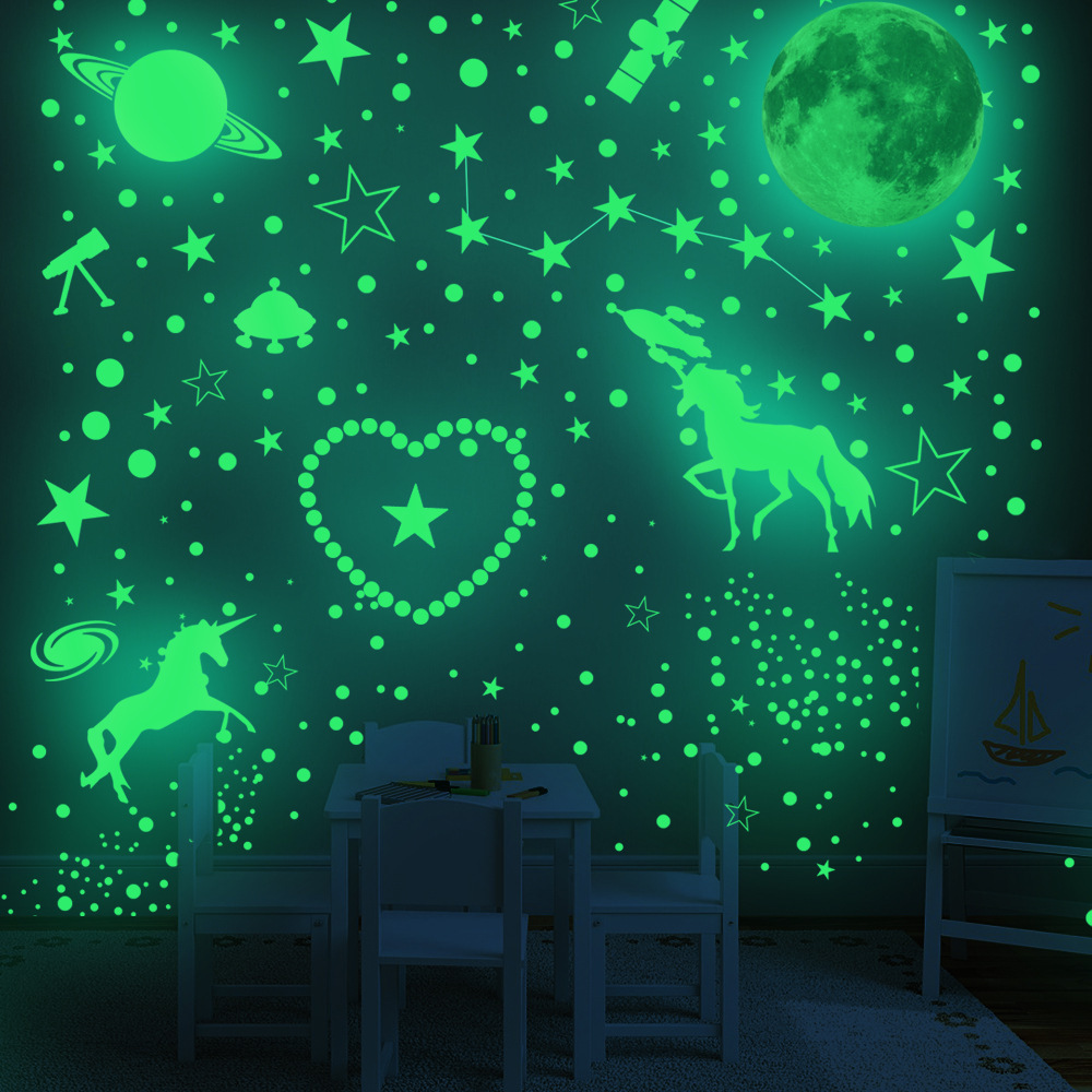 Luminous Moon Stars Unicorn Wall Stickers Glow In The Dark 3D Bubble Dot Star For Home Kids Room Ceiling Decor Fluorescent Wall