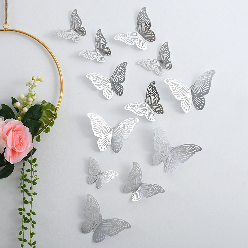 Popular Hollow Butterfly 3D Hollow Metal Butterfly Wall Decoration Home Living Room Three-dimensional Butterfly Decoration