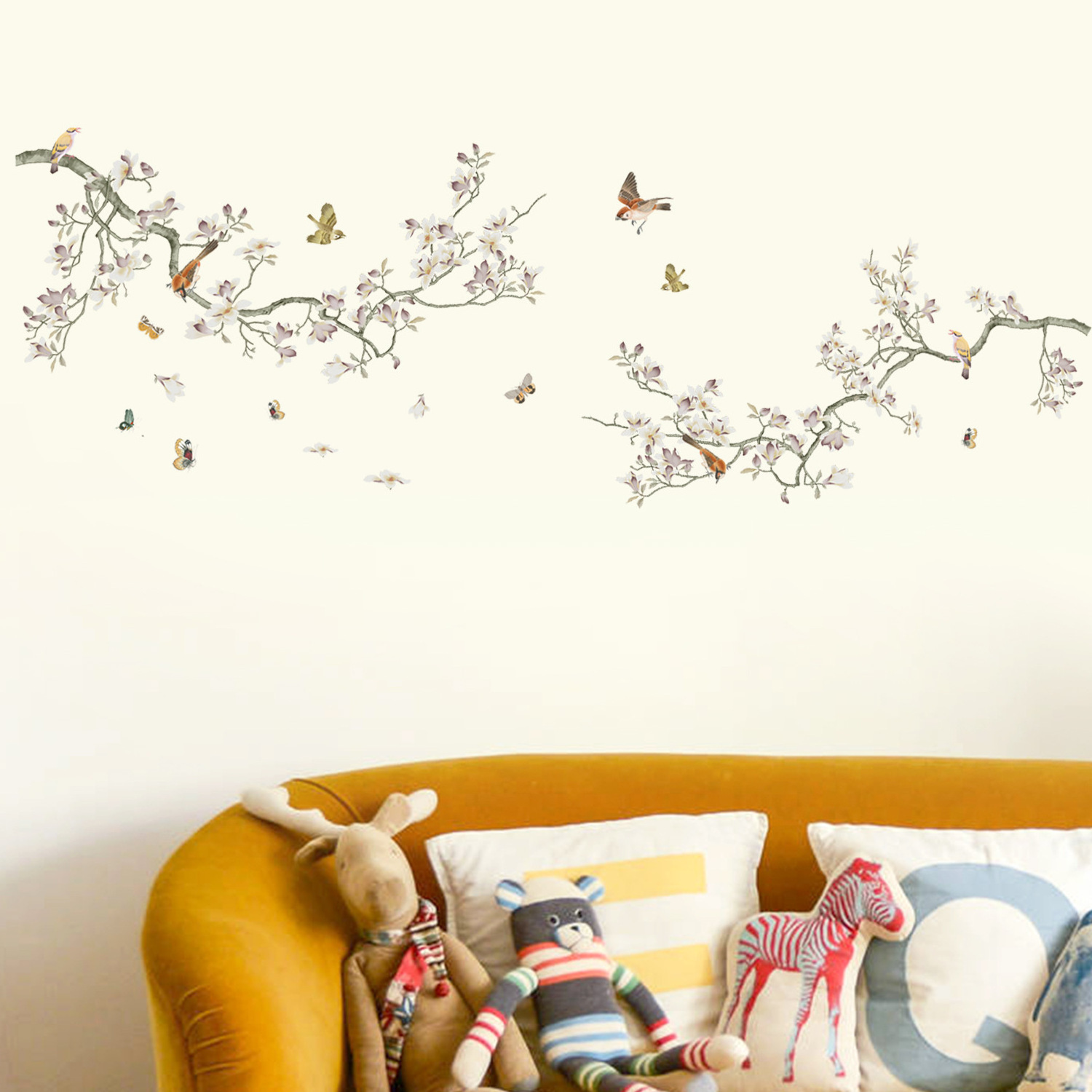 Flower Tree Branch Wall Stickers Living Room Background Decoration Bird Butterfly Wallpaper Home Decor Art Decals Sticker