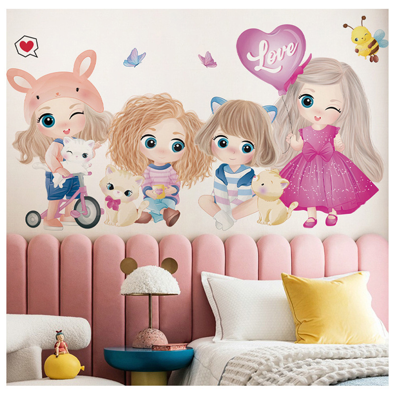 Removable waterproof pvc 3d cartoon wall decor stickers for kids girls room bedroom wall decals