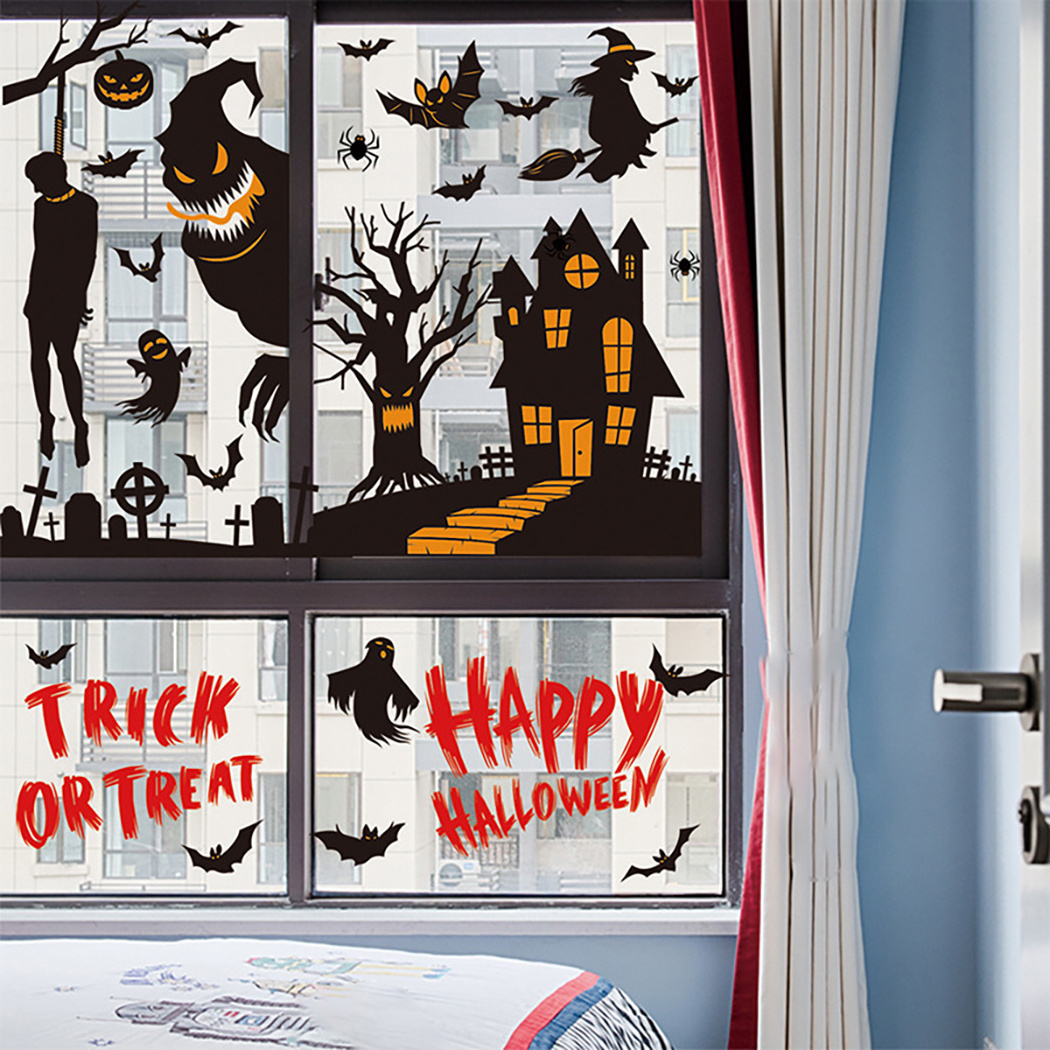 Halloween Window Removable Double-Sided Electrostatic Glue-Free Glass Sticker Horror Witch Pumpkin Decals For Party Decor