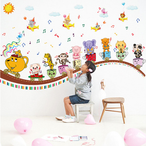 Nordic Cartoon Animals Wall Stickers for Kids Rooms Girls Boys Baby Room Decoration Giraffe Elephant Musical Note Cup Wallpaper