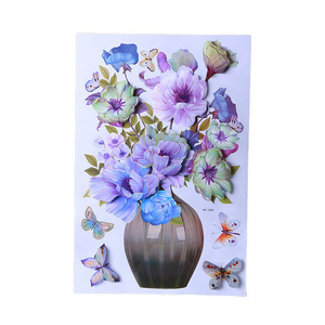 Wholesale Flower Wall Sticker Vase Cover Fridge Door Stickers Teenager Room Decor Aesthetic Wall Decoration 3D Wallpaper Poster