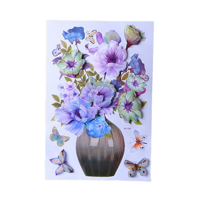 Wholesale Flower Wall Sticker Vase Cover Fridge Door Stickers Teenager Room Decor Aesthetic Wall Decoration 3D Wallpaper Poster