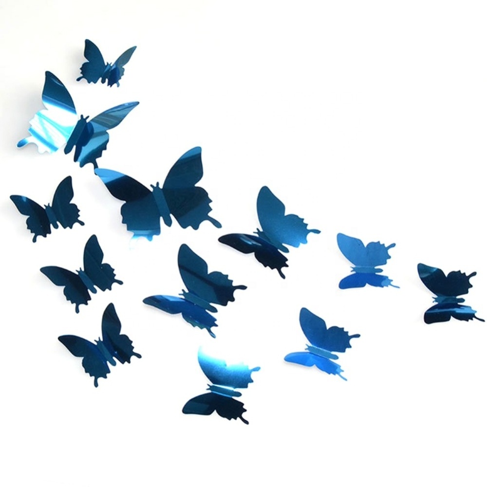 12Pcs/set Mirror Wall Sticker Decal 3D Butterfly Wall Sticker Art Movable Wedding Decorative Children's Room Decorative Sticker