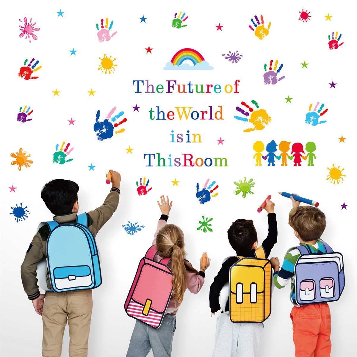 Colorful Inspirational Quotes Wall Decals Vinyl Handprint Wall Motivational Sticker for Classroom School Kids Playroom Nursery