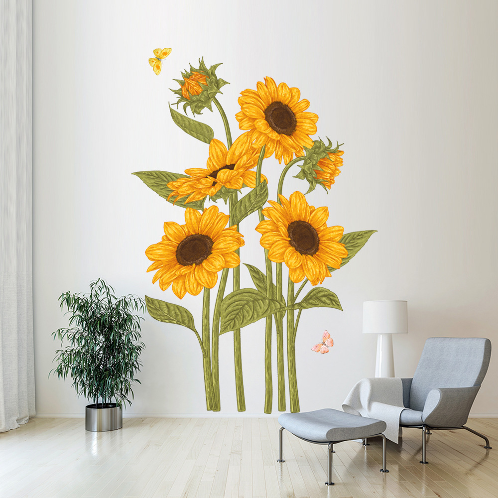 New Sunflower Butterfly Wall Decal, Living Room, Bedroom, Children's Room Decoration Painting