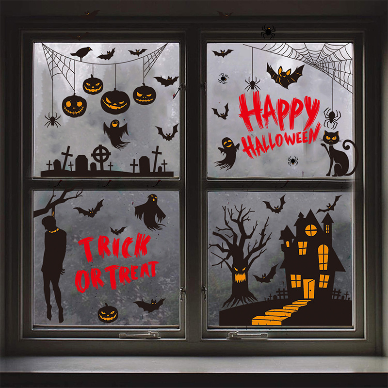 Halloween Window Removable Double-Sided Electrostatic Glue-Free Glass Sticker Horror Witch Pumpkin Decals For Party Decor